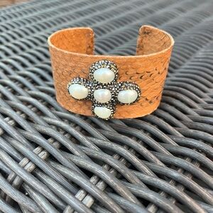 Brown and White Pearl Cuff Bracelet